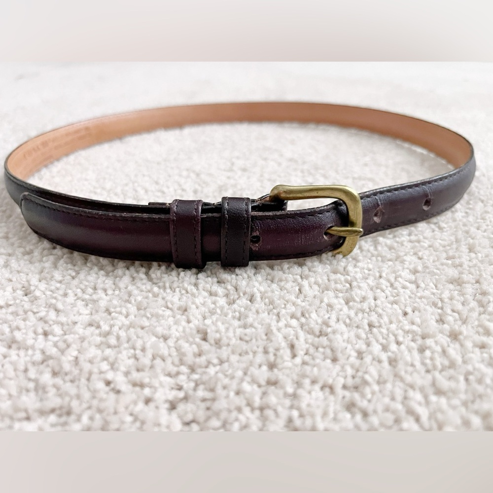 Vintage COACH Skinny Leather Burgundy Belt with Brass Buckle - Picture 2 of 5